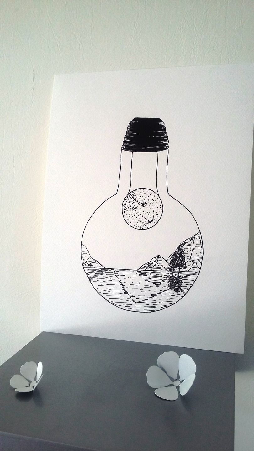 Affiche Illustration Noir et blanc ampoule 