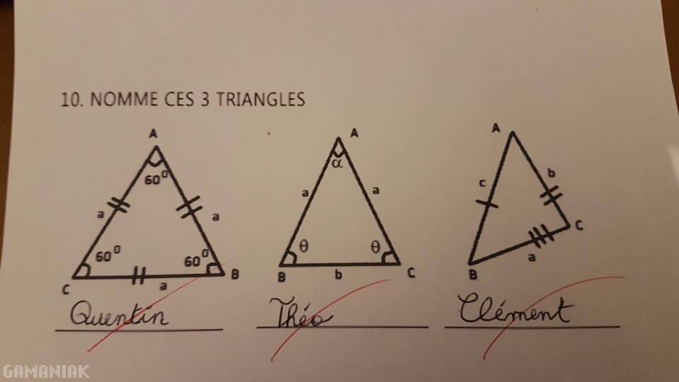 Nommer les 3 triangles