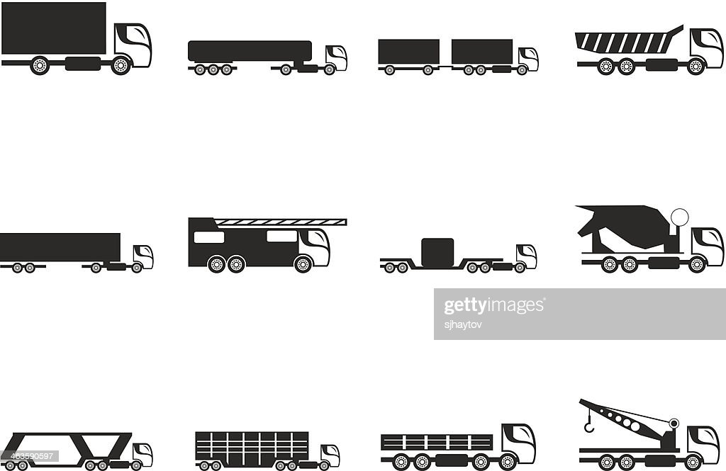 Silhouette Différents Types De Camions Et Les Camions Des Icônes Illustration - Getty Images